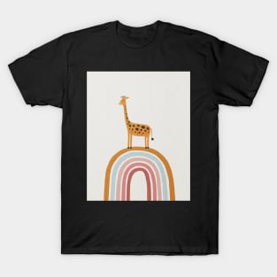 Giraffe on Rainbow, Abstract, Mid century modern kids wall art, Nursery room T-Shirt